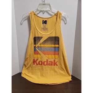 Y2K Retro Graphic Beachy Kodak tank top Sz S Curved Hem Scoop Neck